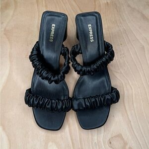 Express Ruched Black Double Band Heeled Sandals Size 8